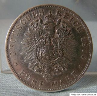Mark König Ludwig II von Bayern 1876 D Silber Münze