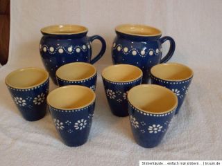 Keramikbecher und 2 Krüge blau Keramik