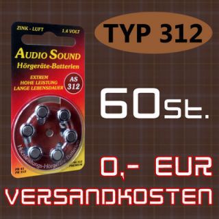 AudioSound 60 st. Typ 312 Hörgerätebatterien für Hörgerät