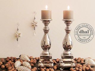 XL Shabby Chic Kerzenständer Leuchter Kerzenhalter Silber Keramik