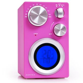 DESIGN Mini Radio kompakt tragbar Wecker Temperaturanzeige AUX In pink