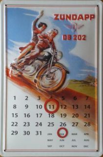ZÜNDAPP DB 202 Motorrad Kalender Blech Schild 20x30cm