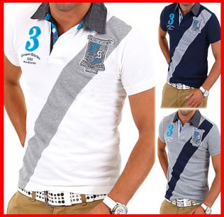 Herren Poloshirt Kurzarm STRIPE Polo Hemd T Shirt Weiß/Grau