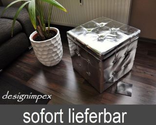 Design Hocker Sitzwürfel Sitzhocker Pouf Silber mit Bettkiste V 125