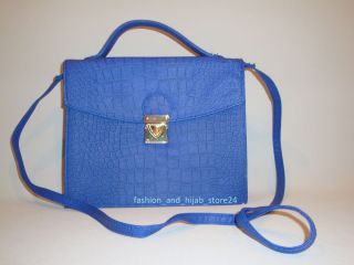 Primark Tasche Satchel Umhaengetasche Vintage Lack Kroko Optik Blau