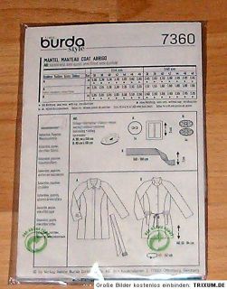 Burda Style Mantel 7360 Gr. 36 48 10 22 Neu