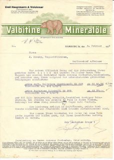 Hamburg,Rechnung,Valbitine Mineralöl,1939,deko