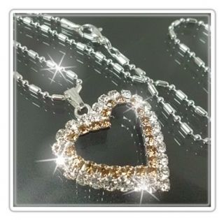 K950+ Herzkette Halskette KETTE Herz STRASS SILBER gold Mode Schmuck