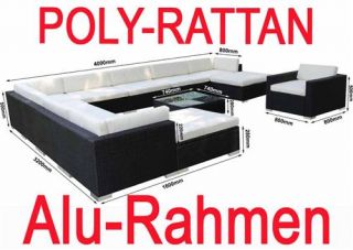 944) XXL POLY RATTAN Lounge Aluminium schwarz Garnitur Polyrattan