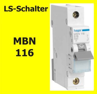 Hager MBN116 LS Schalter 1P 6kA B 16A 1M NEU OVP
