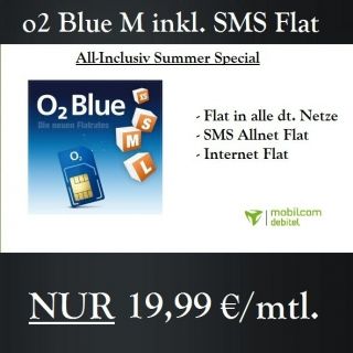 o2 Blue M für 19,99€ monatlich All Inclusiv Summer Special