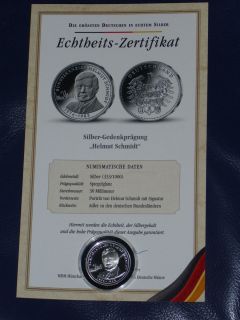 Münze/Medaille   Silber Gedenkprägung Helmut Schmidt