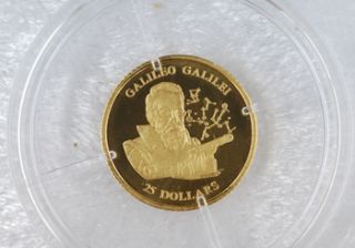 25 Dollar Liberia 2001 Galileo Galilei Gold 999