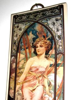 TOP Jugendstil Art Nouveau Fliese Majolika Bild ALFONS MUCHA Mädchen