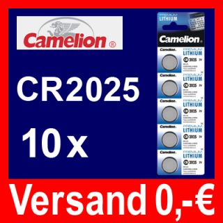 10x CR2025 Lithium Knopfzelle 3 Volt CR 2025 Camelion°