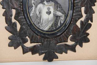 antiker Holzrahmen Eichenlaub geschnitzt, Jesus Christus, Heiland