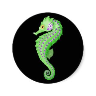 Green Sea Horse Round Sticker