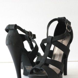 Lacee Black Strap High Heel Open Pumps Women Shoes