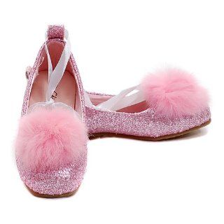 12 Pink Sparkle Marabou Ribbon Ballet Flat Shoe China Doll Shoes
