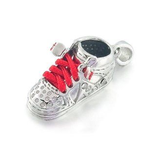 925 Sterling High Top Sneaker Baby Shoe Charm Pendant Red Shoe Lace