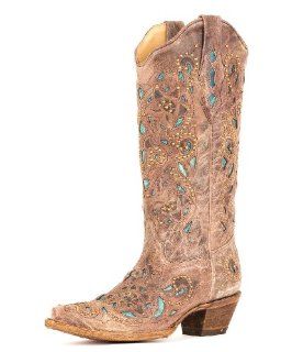  Corral Womens Brown Crater Turquoise Inlay & Studs Boot: Shoes