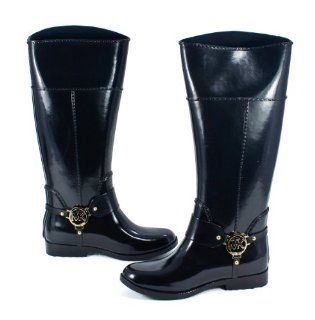Michael Kors Womens Fulton Harness Tall Black Rubber Rain Boot Shoes
