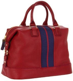 Tommy Hilfiger Top Handle Pebble Leather Satchel,Red,One Size: Shoes