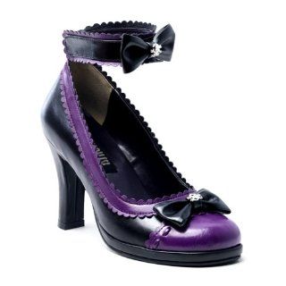 Heel Pump Shoes Ankle Cuff Thick Heel Skull Bows Gothic Shoes Purple