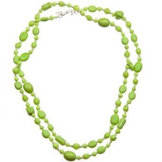 37 Lime Green Glass and Silver Bead Necklace with a
