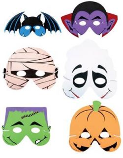Set 6 Halloween Costume Masks Mummy Pumpkin Bat Ghost