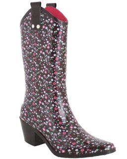 New York Shiny Ditsy Floral Printed Ladies Rubber Rain Boot: Shoes
