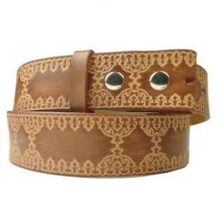 Leather Belt Strap With Embossed Western Design Snap Belt