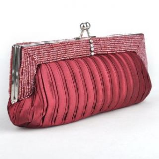 Wine Red Satin Clutch, Beaded Decorated on Frame Clothing