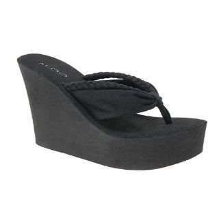  ALDO Cobler   Women Wedge Sandals   Black Satin   11: Shoes