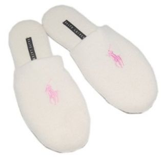 Ralph Lauren Womens Cashmere Pony Slippers Pink Cream Large: Shoes