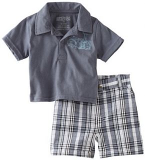  boys Infant Granite Polo And Plaid Short, Blue, 24 Months Clothing
