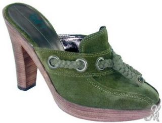 Rust Leather Platform Mule Clog 07087 (6, Army Green Suede) Shoes
