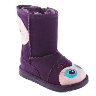 Girls Purple Butterfly Boots Faux Suede Winter Shoes Fur: Shoes