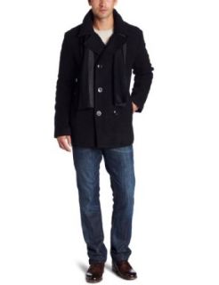 Kenneth Cole Mens Plush Pea Coat With Scarf: Clothing