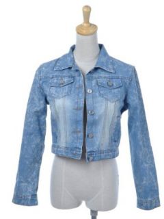 Anna Kaci S/M Fit Acid Wash Blue Collared L/S Cropped Body