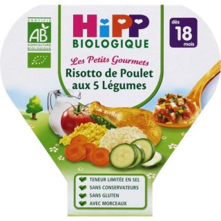 PLATS PREPARES SALES HIPP Assiette Risotto Poulet 5 Légumes   18 mois