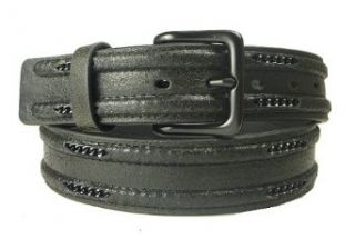 Black Leather Casual Jeans Snap Belt With Black Chain