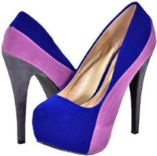  Qupid Penelope 44X Royal Blue Velvet Women Platform Pumps: Shoes