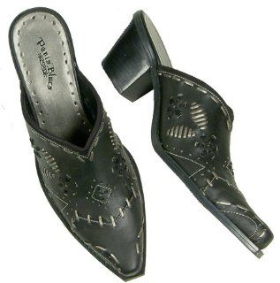 Western Style Mule (Black), sz 7.5, Black/ Pewter Phonenix Pu Shoes