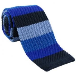 Navy Striped Skinny Silk Knitted Tie by Michelsons