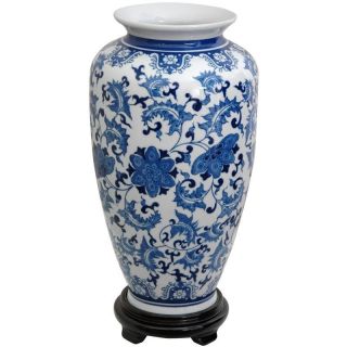 Porcelain 14 inch Blue and White Floral Tung Chi Vase (China