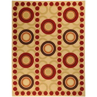 Non Skid Ottohome Ivory Contemporary Red Circles Area Rug (5 x 66