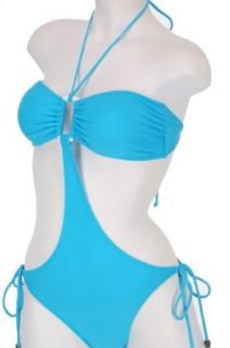 Turquise Bandeau Tie Side Monokini Swimsuit with Removable