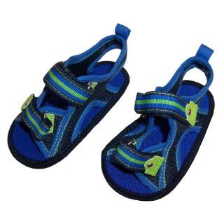 : Infant Toddler Boys Blue Sandal with Green and Blue Ribbon: Shoes
