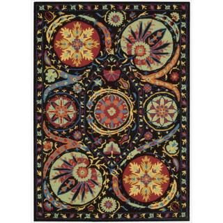 Hand tufted Suzani Black/ Multicolor Floral Medallion Rug (53 x 75